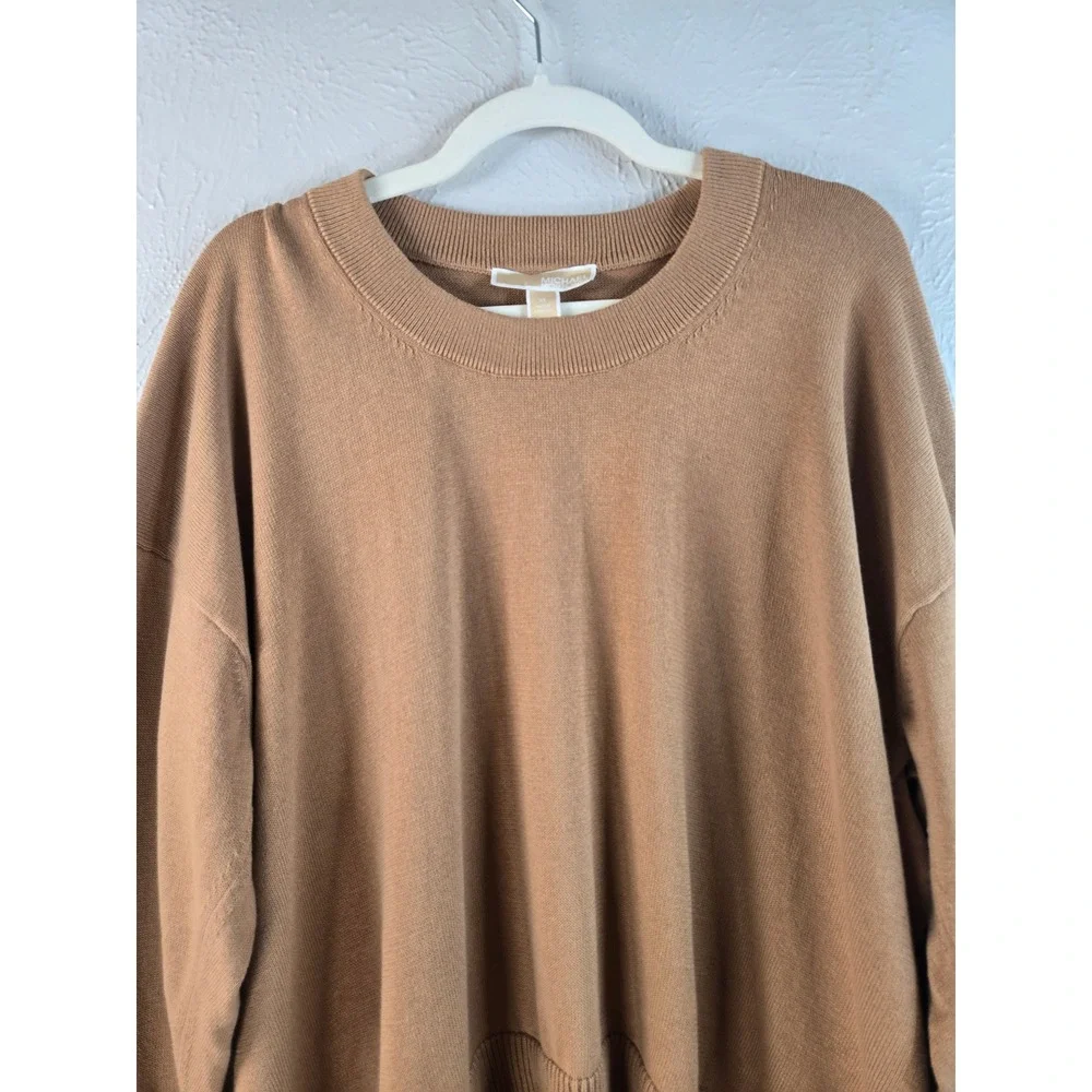 Michael Kors Sweater XL Brown Oversized Slouchy High Low Crew Neck Pullover Knit